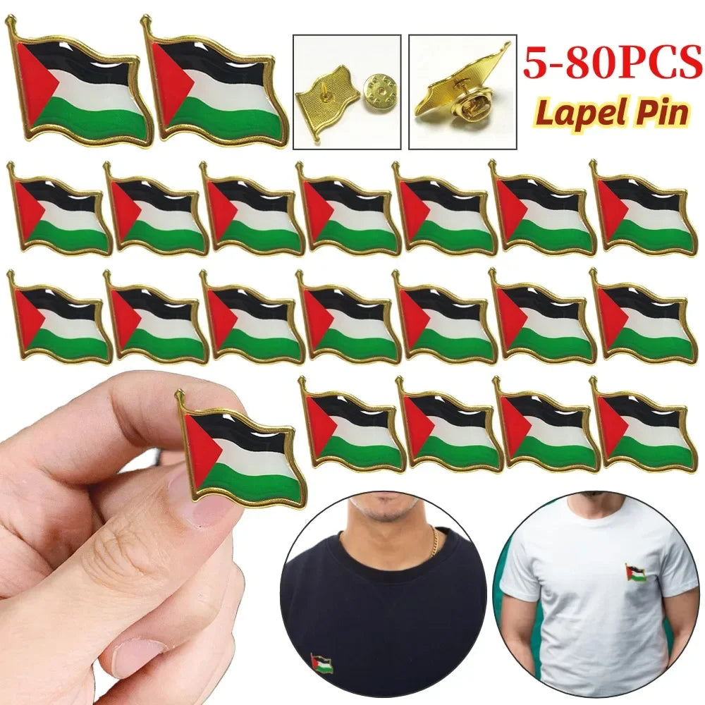5-80Pcs Palestine Metal Flag Lapel Pin Badges For Clothes Backpack Brooch Delicate Souvenir Badge Pin Palestinian Brooch Gifts