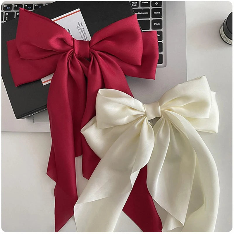 Solid Color Bow Ribbon Hair Clip New Women Large Bowknot Barrettes