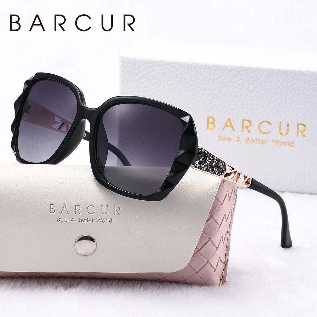 BARCUR Trendy Women Polarized Sunglasses Butterfly PC Transparent Large Frame Hollow Out Mirror Leg Leisure UV Women Sunglasses