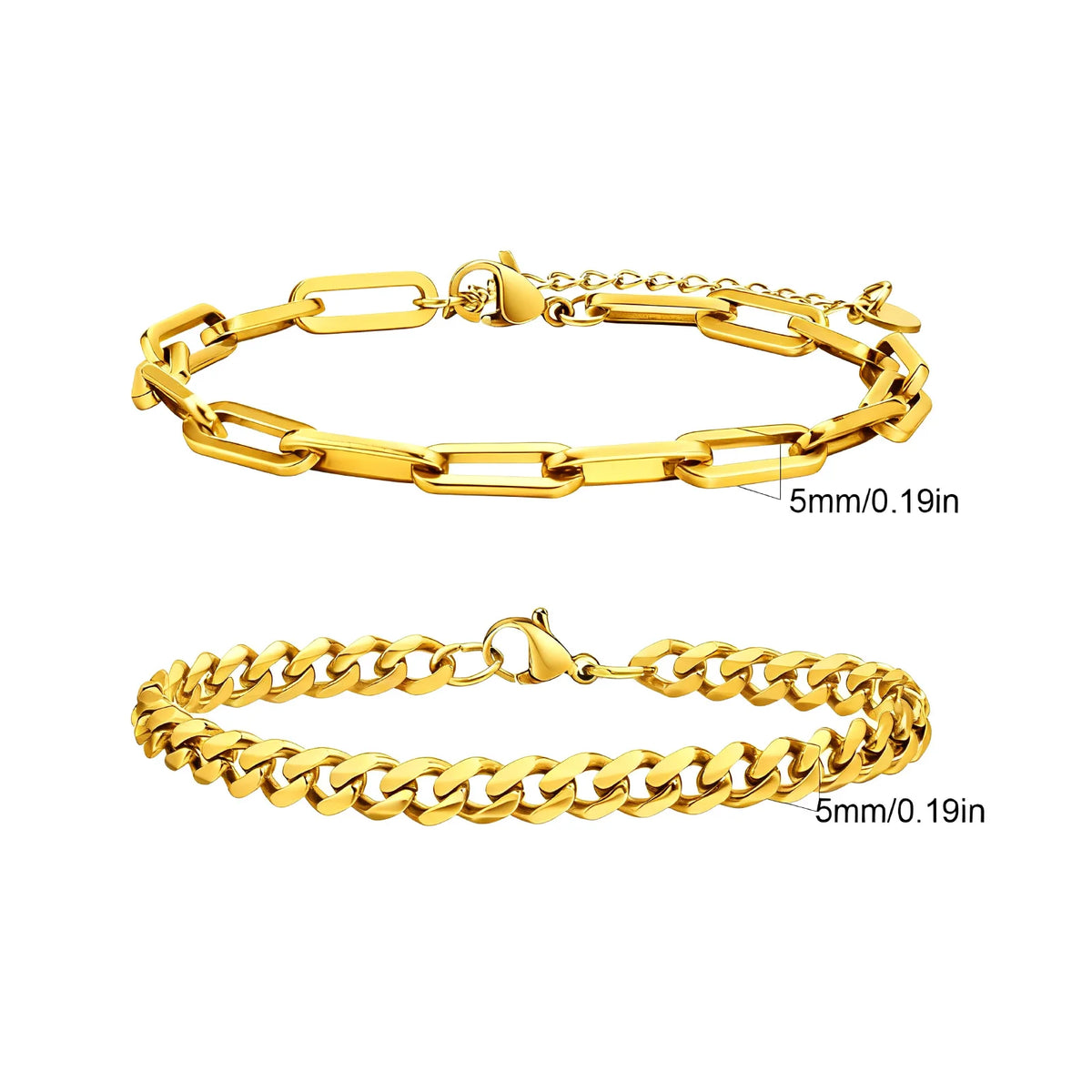 2pcs Men's Chain Bracelets,Stainless Steel Silver Gold Black Color