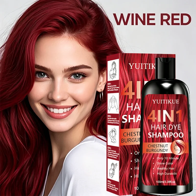 100ml YUITIKUE 4 In 1 Hair Color Shampoo Chestnut Burgundy Easy At Home Hair Dyeing