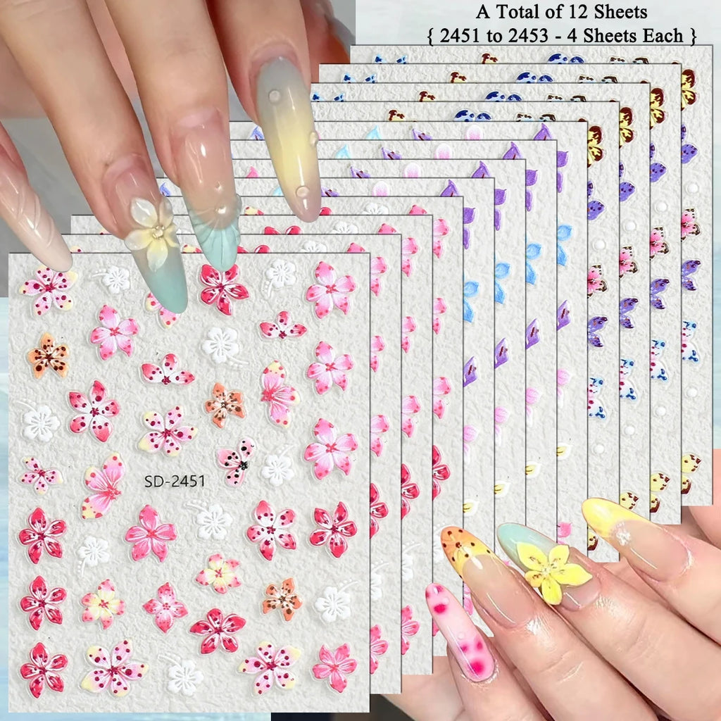 3 to 120 Sheets Tropical Flower Nail Stickers Hibiscus Butterfly Starfish