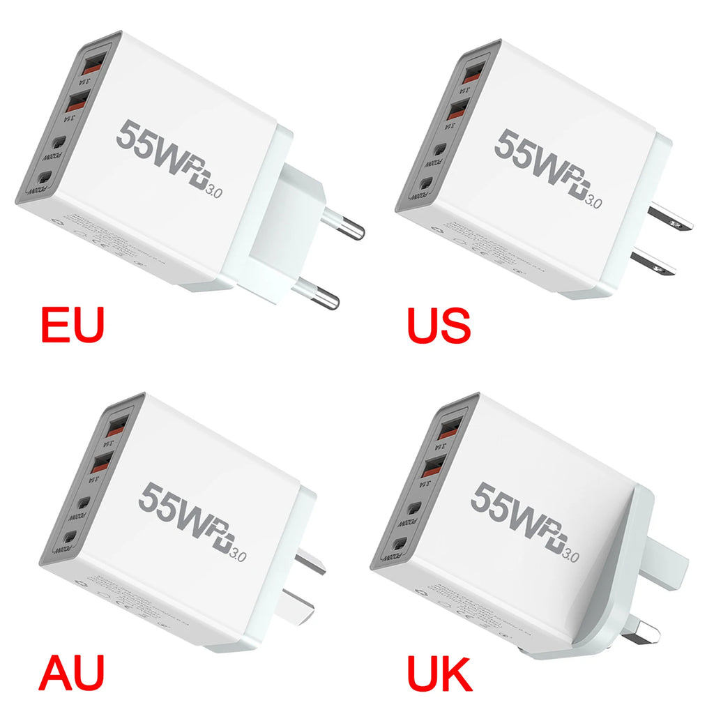 Fast Charge Mobile Phone Adapter For iPhone Xiaomi Huawei Quick Charger Wall Charger 4 Ports