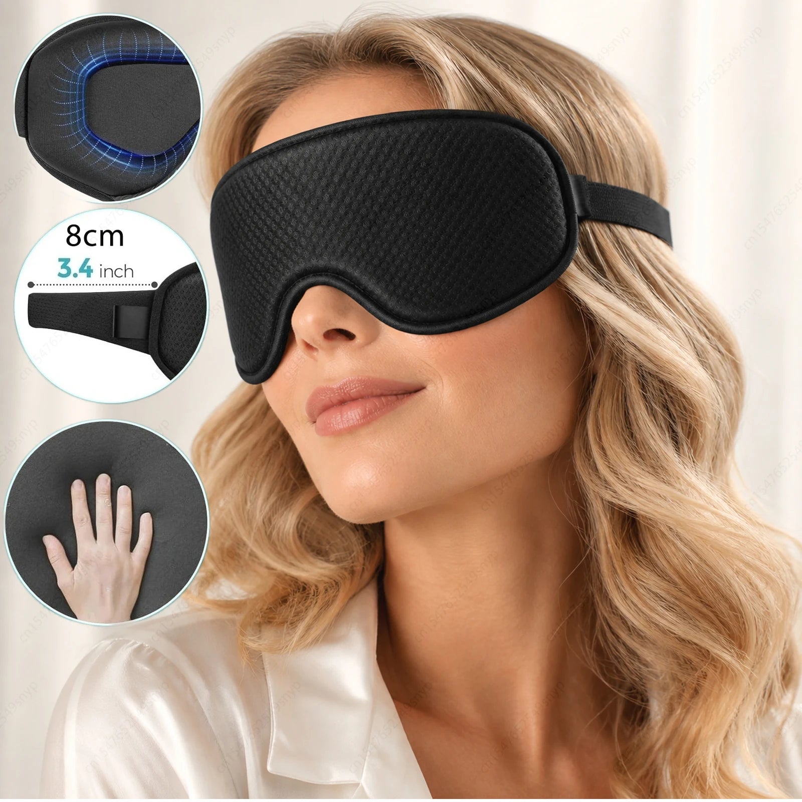 1 Pack Unisex Sleep Mask, 3D Light Blocking Eye Mask, Breathable Soft Comfortable Polyesterfor Travel-Adjustable Night Masks