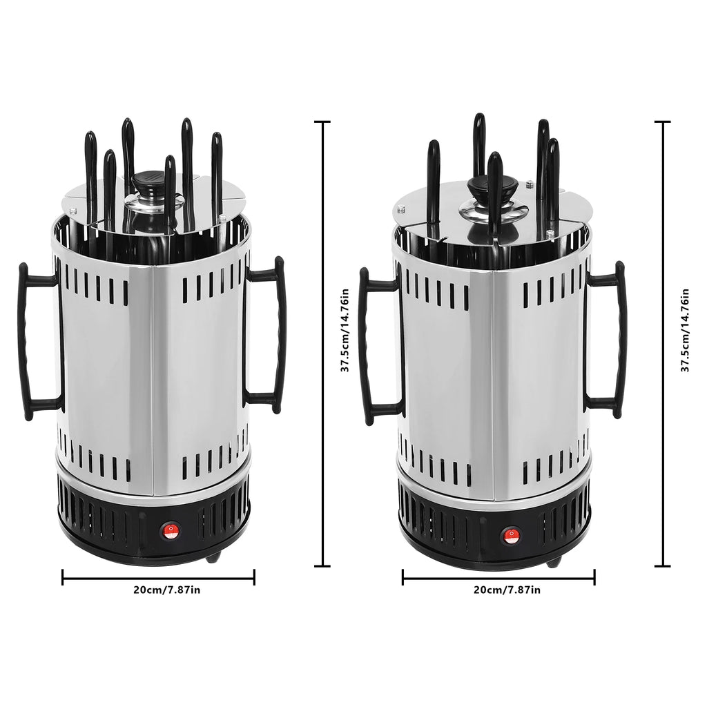 1000W Vertical Electric Grill Stainless Steel Auto Rotisserie 6 Skewers Smoke-Free for Home BBQ