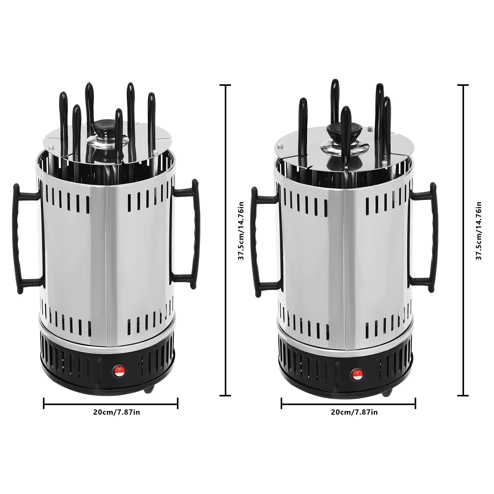 1000W Vertical Electric Grill Stainless Steel Auto Rotisserie 6 Skewers Smoke-Free for Home BBQ