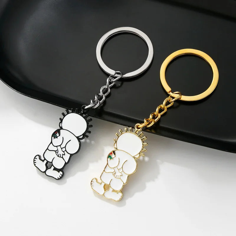 Stainless Steel Handala Boy Keychain Geometric Pendant Key Ring Holder Backpack Charm Jewelry for Women Men