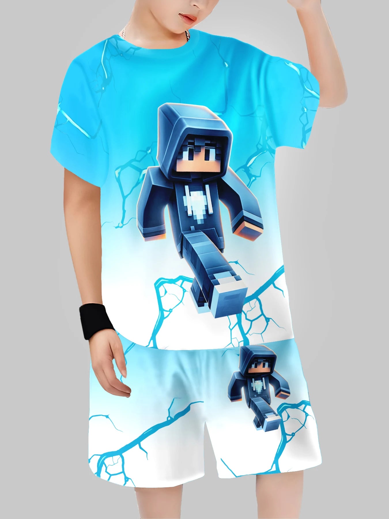 new Block Man Digital Printing Cross Border Children's Clothing Casual Short Sleeved T-shirt Boys' Clothing