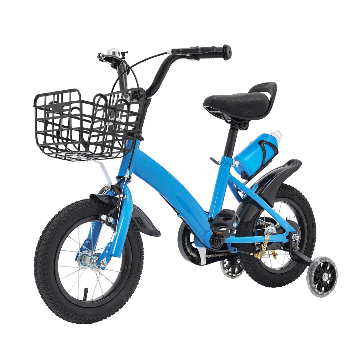 Kids Bike with Auxiliary Wheels & Basket & Water Bottle,Bearing 60kg.