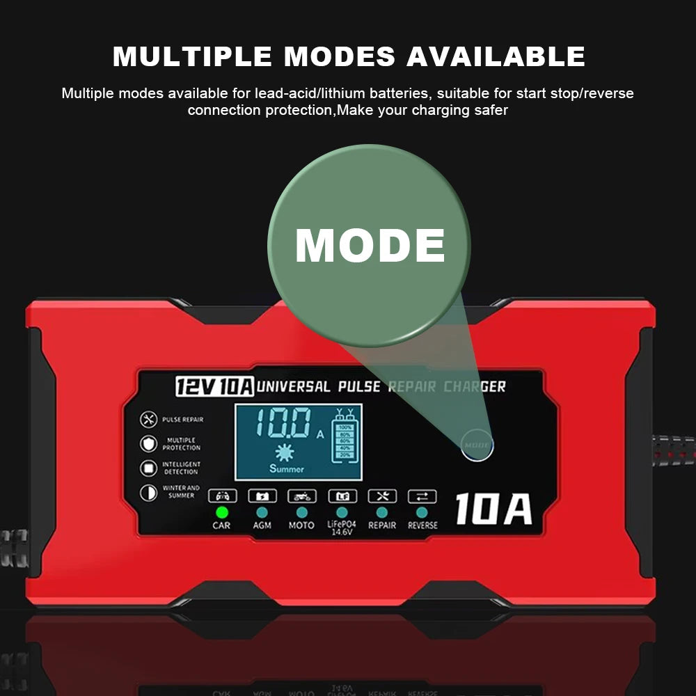 12V 10A Battery Charger Automotive Battery Lead-acid Lithium Iron Fast Charging