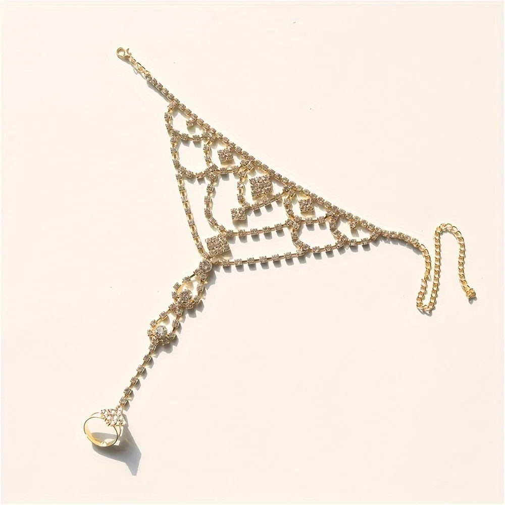 Summer Luxurious Beach Bridal Anklet Sexy 1pcs Rhinestone Anklet for Women Toe Ring Foot Chain Accessories Valentine's Day Gift
