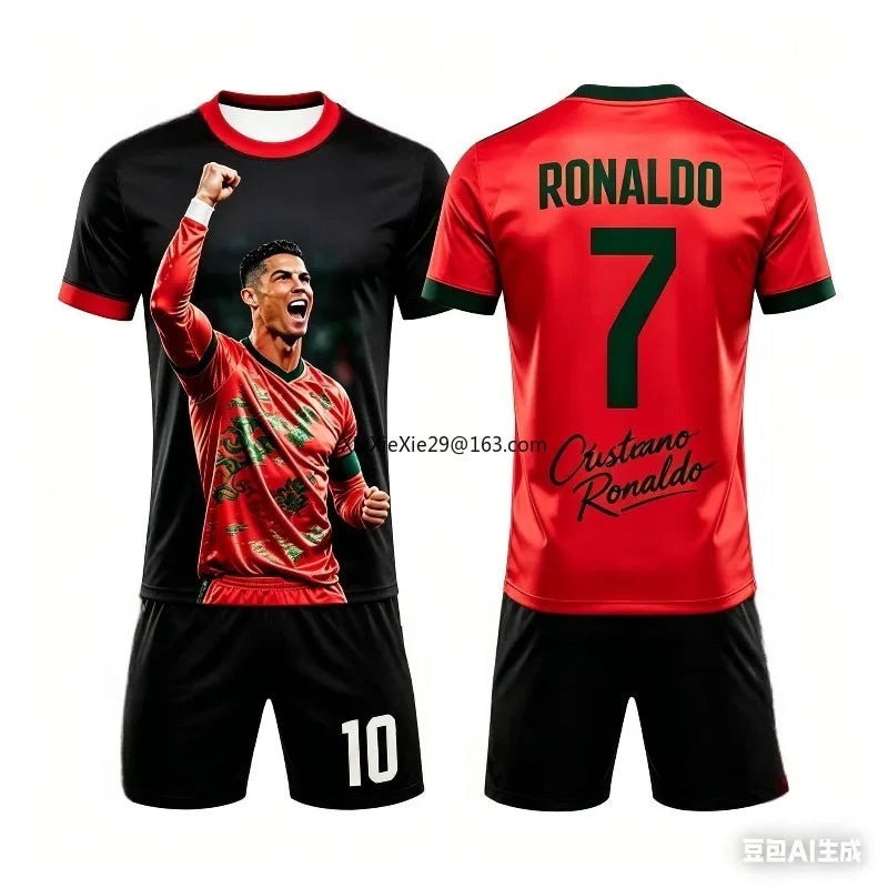 Popular 2026 AI # 7 Ronaldo Summer Children's Adult Set Parent Child Short Sleeve Shorts Football Shirt Couple Style Unisex