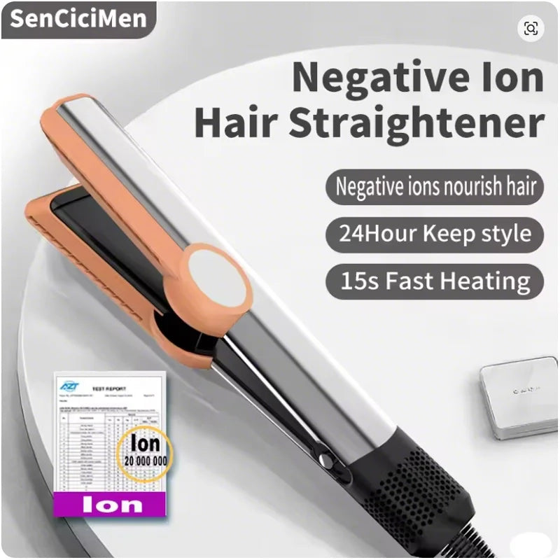 SenCiciMen 2-in-1 Air Straight & Dryer Combo - Negative Ion Heated Flat Iron for Fast, Long-Lasting
