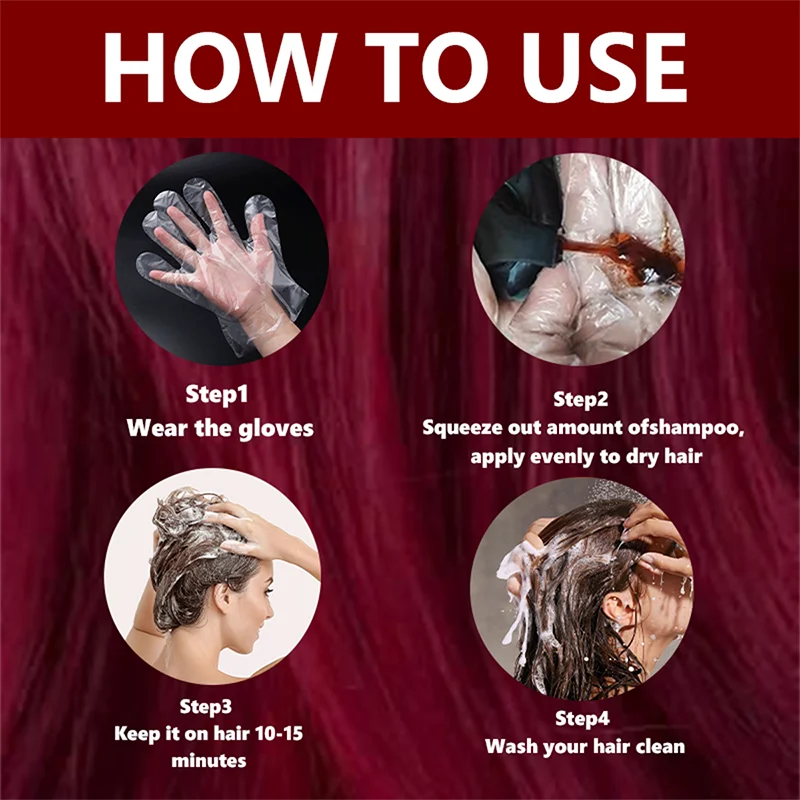 Burgundy Hair Dye Shampoo 7 In 1 Instant Gray Coverage Long Lasting