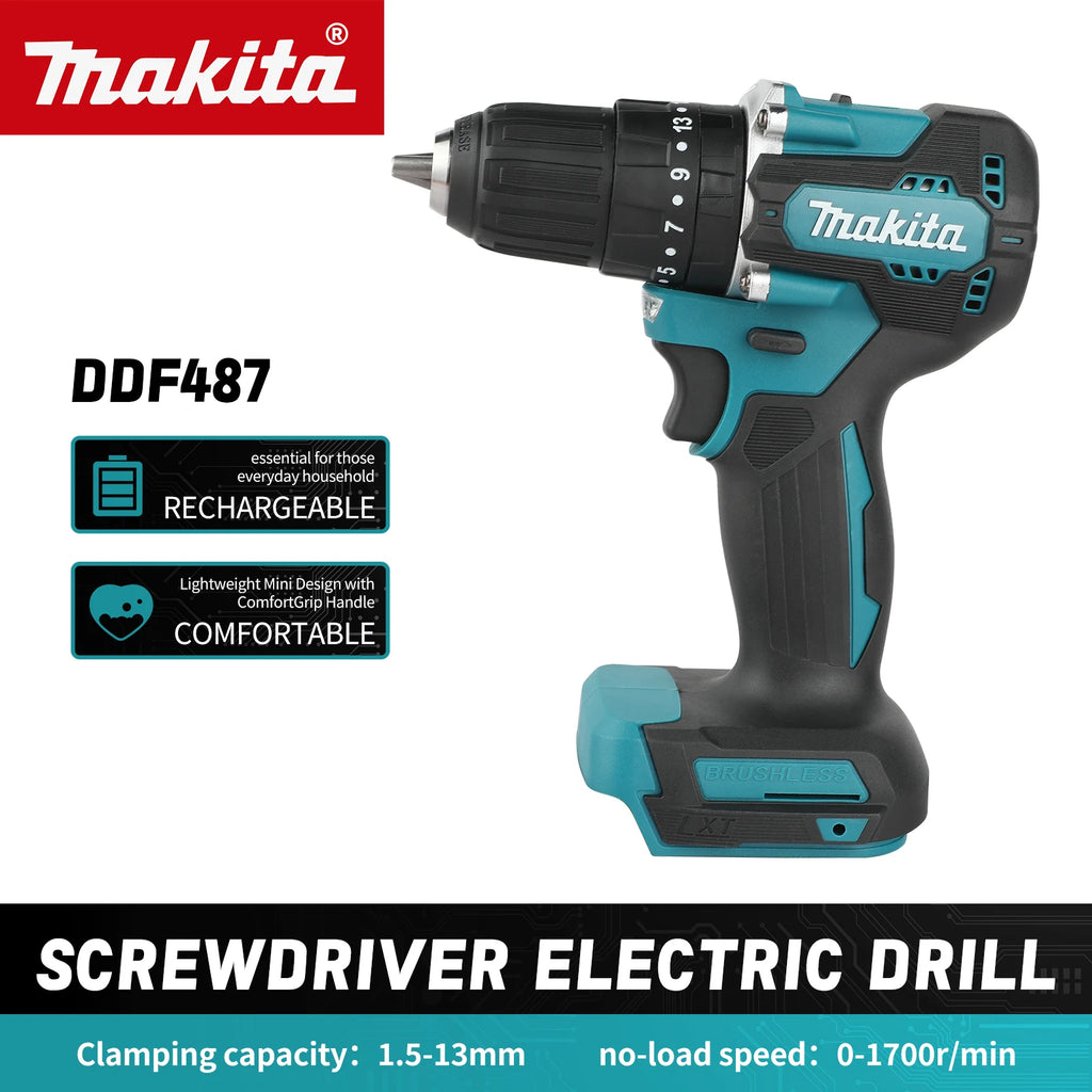 NEW 2026 Makita DDF487 18V Portable Drill,Brushless Motor,40Nm Torque,3 Working Modes,Perfect For Home Renovation