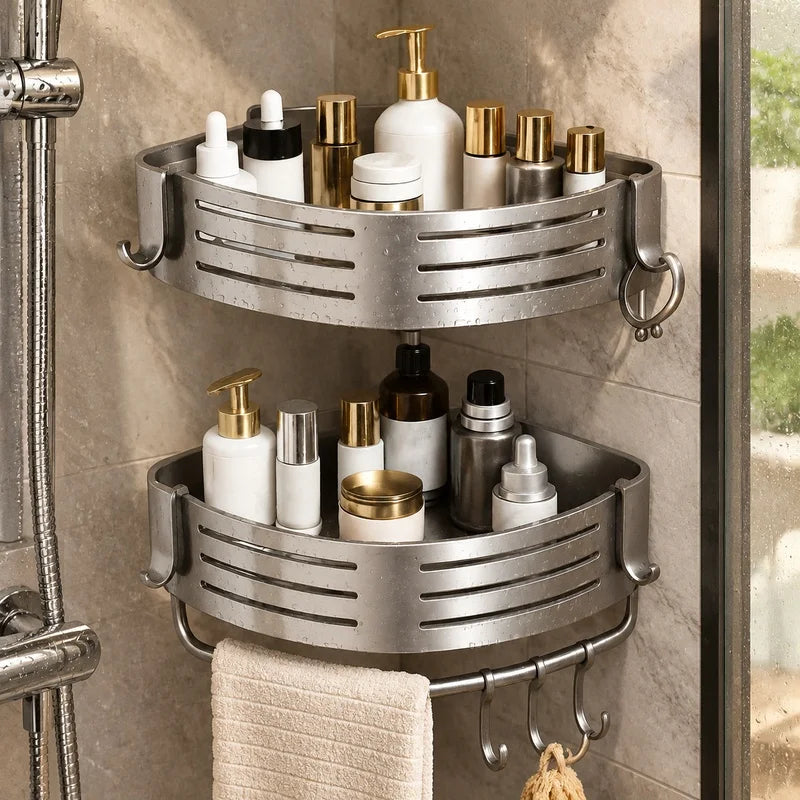 Drill-Free Aluminum Corner Shelf for Bathroom