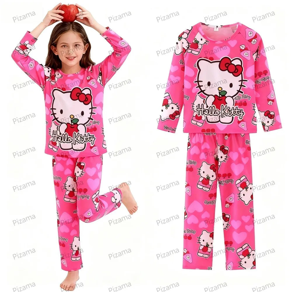 Sanrio Girls Pajamas Sets Full Sleeve Soft Hello Kitty Pyjamas Kids Cinnamoroll Pijamas Sleepwear Kuromi Baby Homewear Pjs