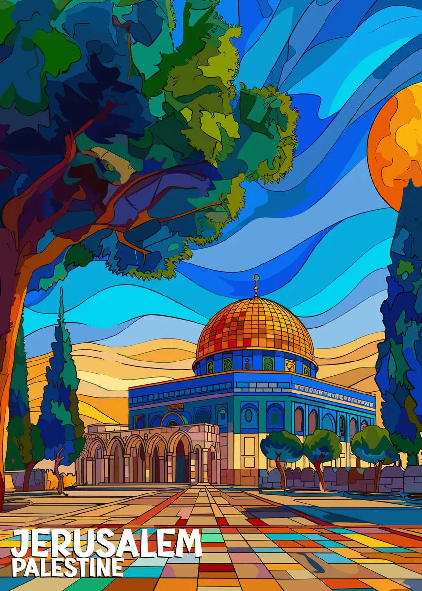Jerusalem Palestine Travel Poster Religious Shrines Watercolor Prints Canvas Painting Wall Art Pictures Home Living Room Decor