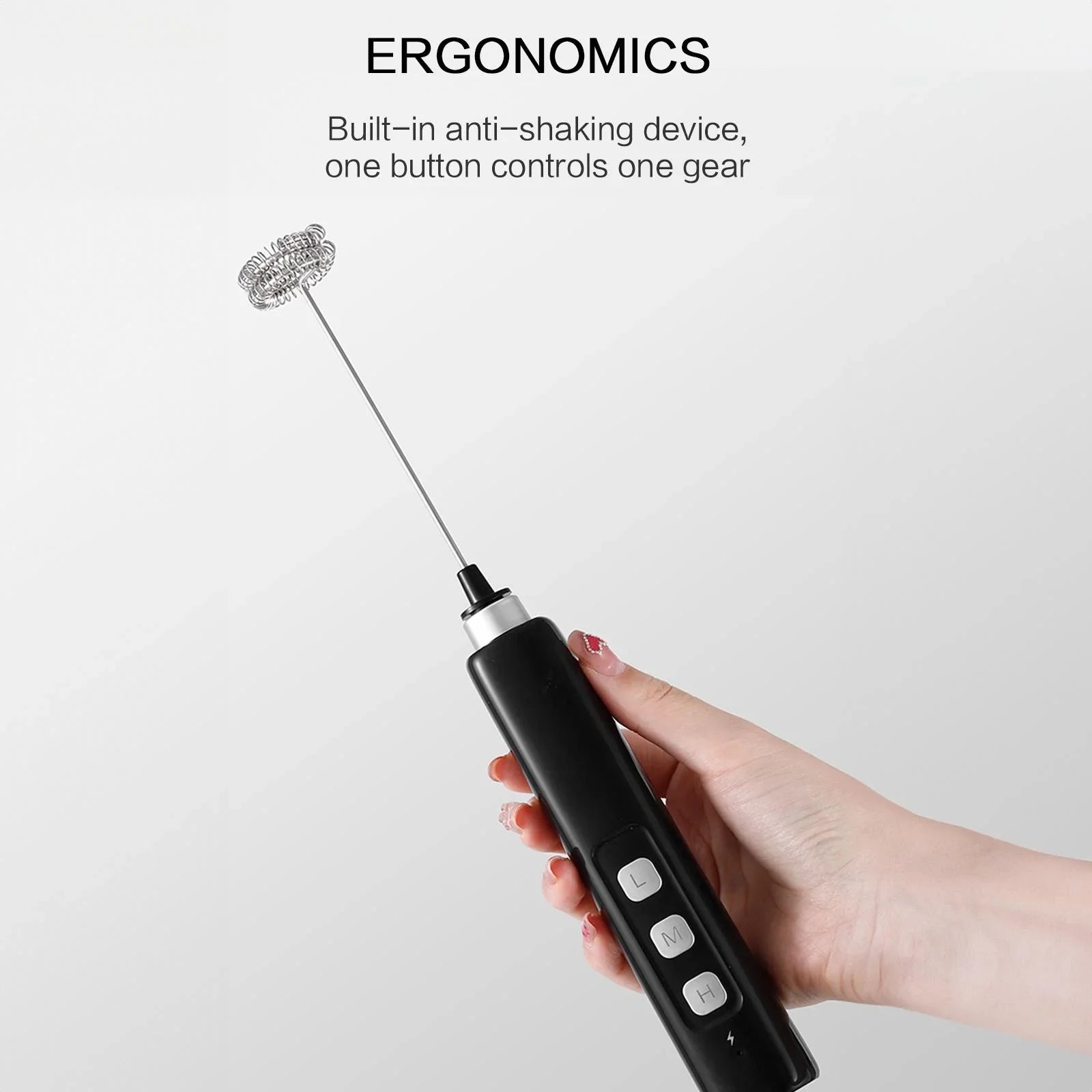 Rechargeable Handheld Milk Frother Mini Electric Mixer with 3 Speeds Whisking and Baking Tools Multi-functional Attachments