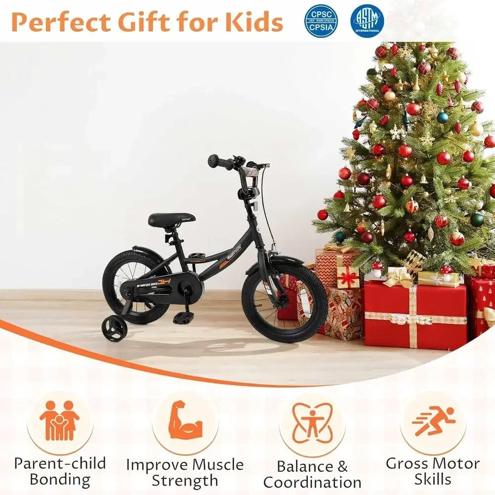 14 Inch Kids' Bike with Training Wheels, Dual Brakes, Adjustable Seat