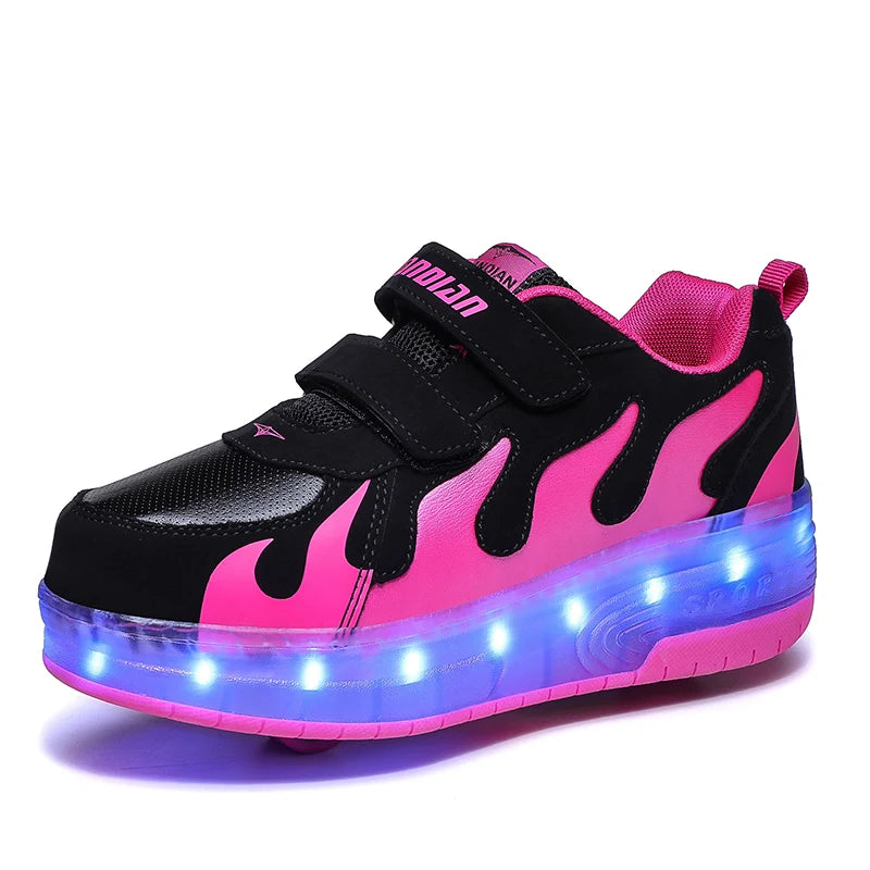 Children 2Wheels Roller Skates Shoes USB Charging Invisible Detachable Equipped with LED Lights