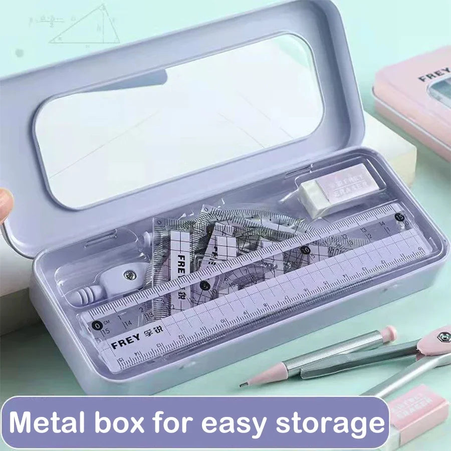 7Pcs Back to School Math Geometry Set, Multi-Function Drawing Tools with Compass