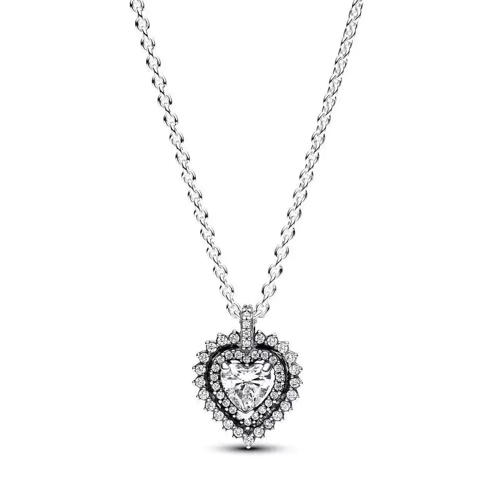 Fashionable Heart Pendant Necklace S925 Pure Silver Zircon