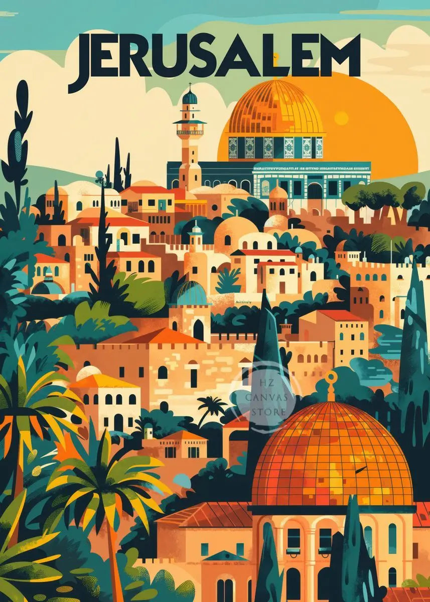 Jerusalem Palestine Travel Poster Religious Shrines Mosque Prints Canvas Painting Wall Art Pictures for Living Room Home Decor
