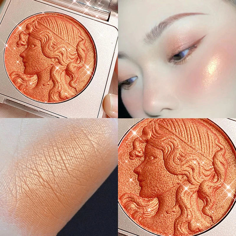 Three Dimensional Relief Young Girl Shiny Orange Gold Blush Natural Tender Delicate Hold Makeup Low Saturation Rose Pink Blusher