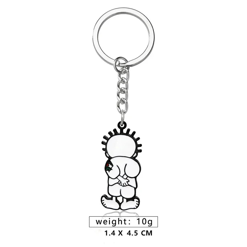 Stainless Steel Handala Boy Keychain Geometric Pendant Key Ring Holder Backpack Charm Jewelry for Women Men