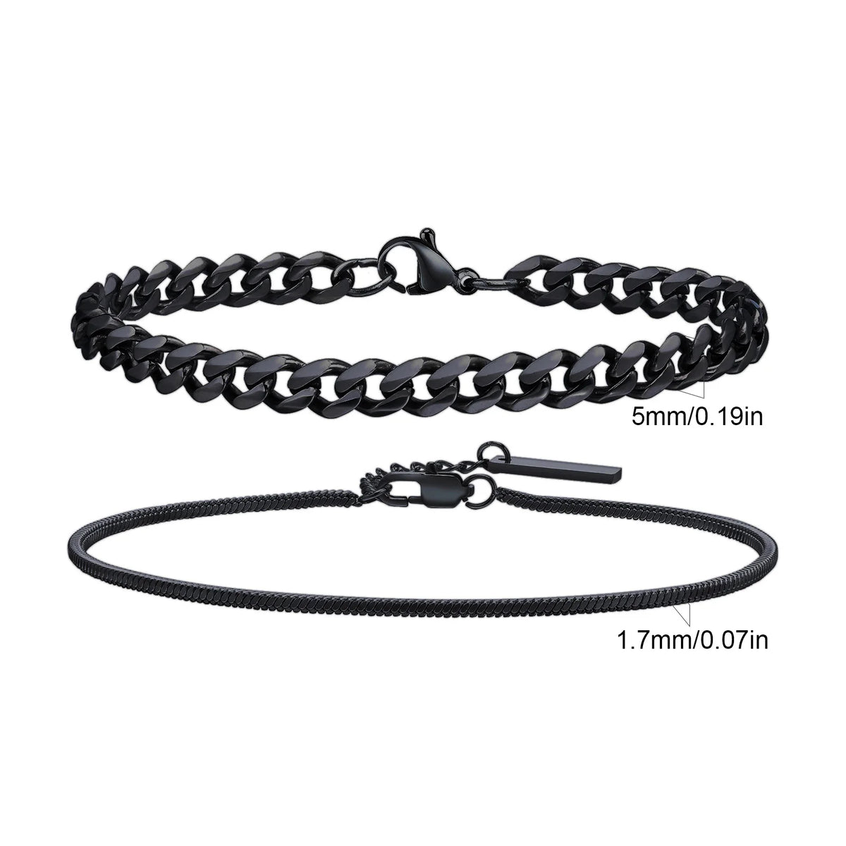 2pcs Men's Chain Bracelets,Stainless Steel Silver Gold Black Color