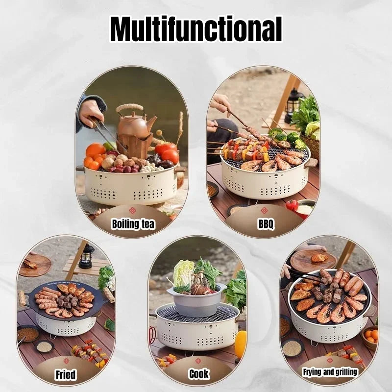 Portable Barbecue Grill Korean Charcoal Stove Stainless Steel Split BBQ