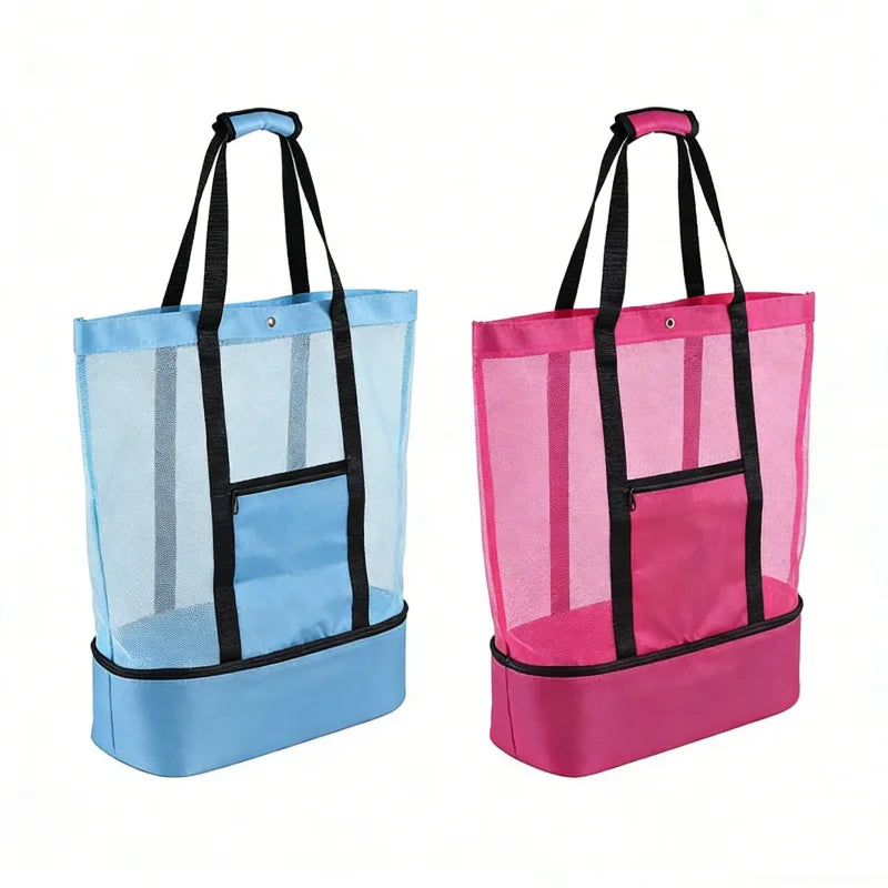 LUSQI Insulated Beach Bag For Women Large Waterproof Tote With Mesh & Transparent Double-Layer For Swimming Picnic Shopping