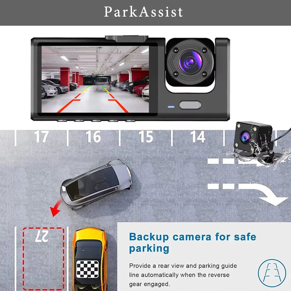 WIFI-3 Camera Dash Cam For Car Camera FHD 1080P Video Recorder Car DVR Front Rear View Camera Night Vision Black Box Car Dashcam
