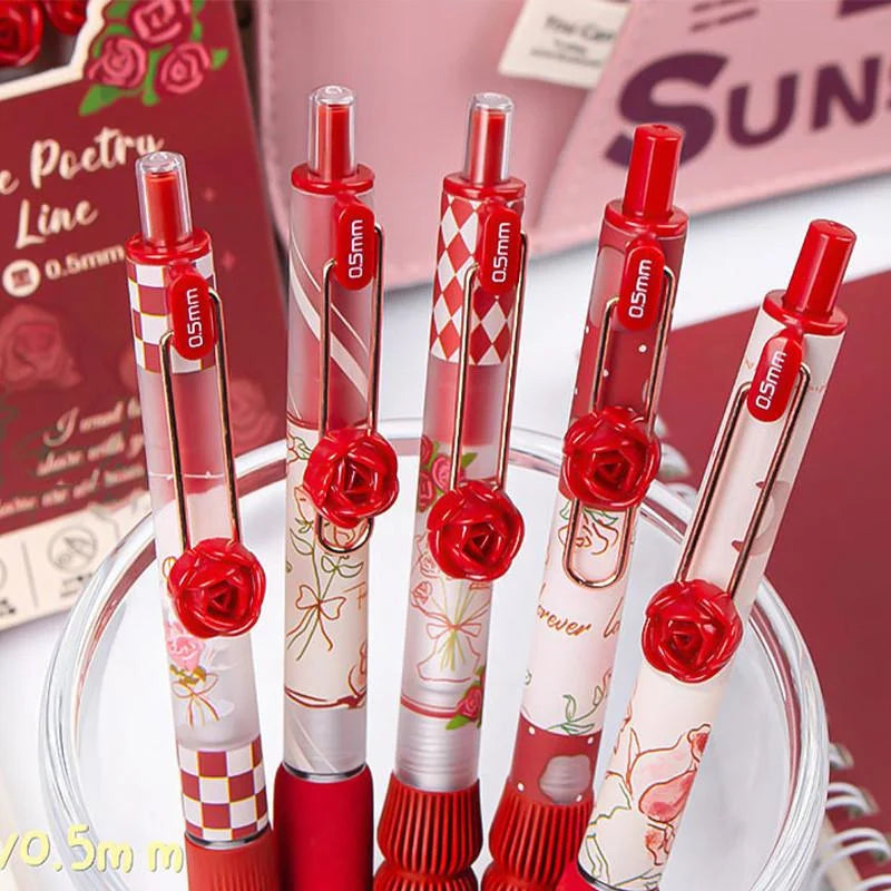 5Pcs Creative Rose Series 0.5mm Gel Pen