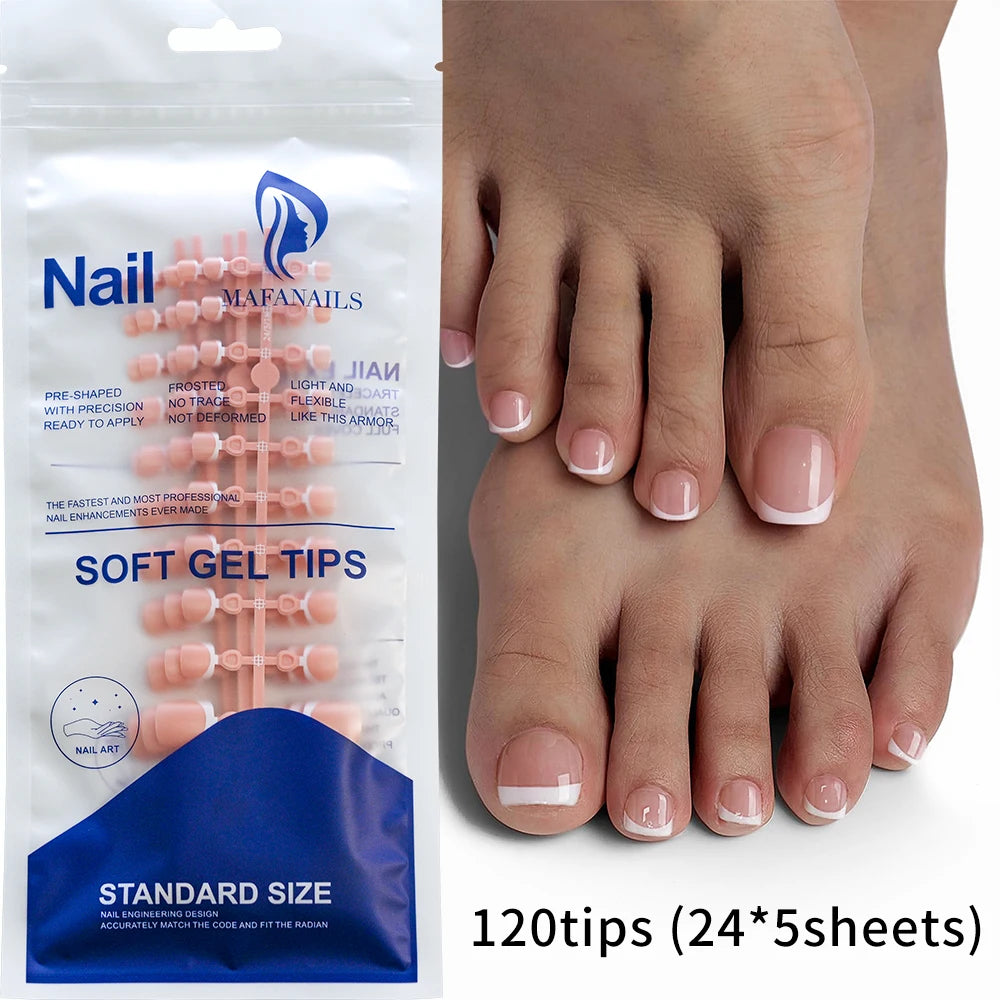 24/120pcs White French Short Square Press On Toenails Nude Pink Glossy Soft Gel False Toe Nails Summer Acrylic Fake Toe NailTips
