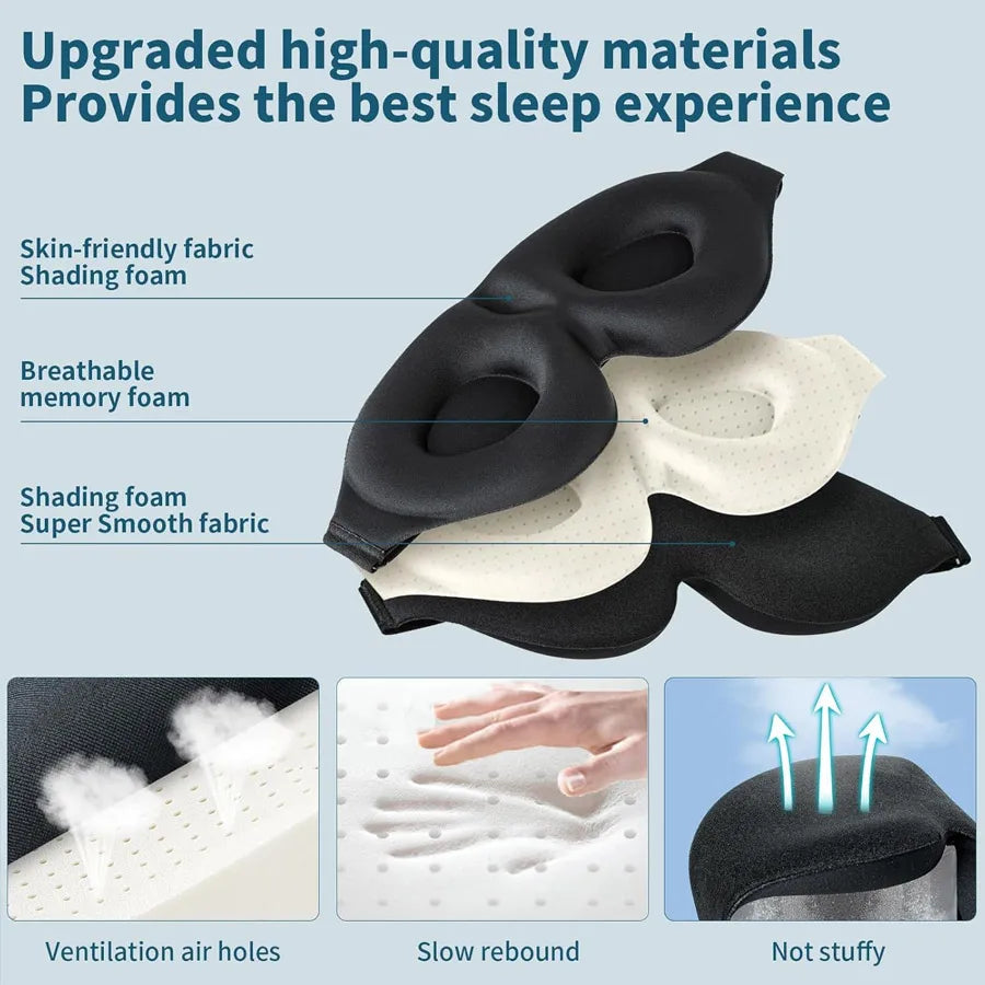 Unisex 3D Contoured Sleep Mask, Groove Molded Design Memory Foam Light Blocking Eyemask, Soft Comfortable for Travel Yoga Nap