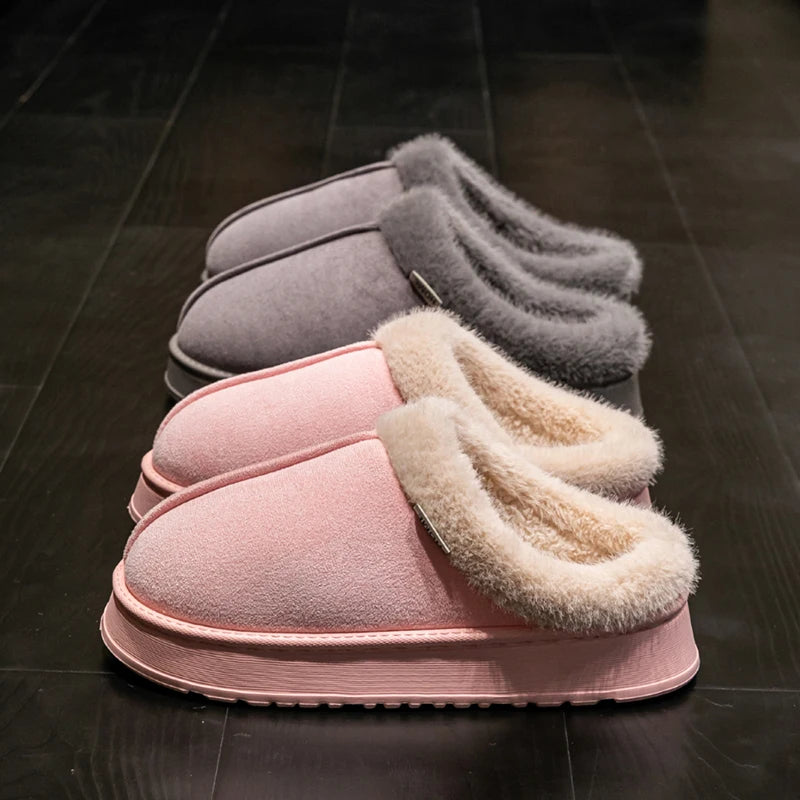 New Fluffy Men's Slippers Winter with Thick Sole