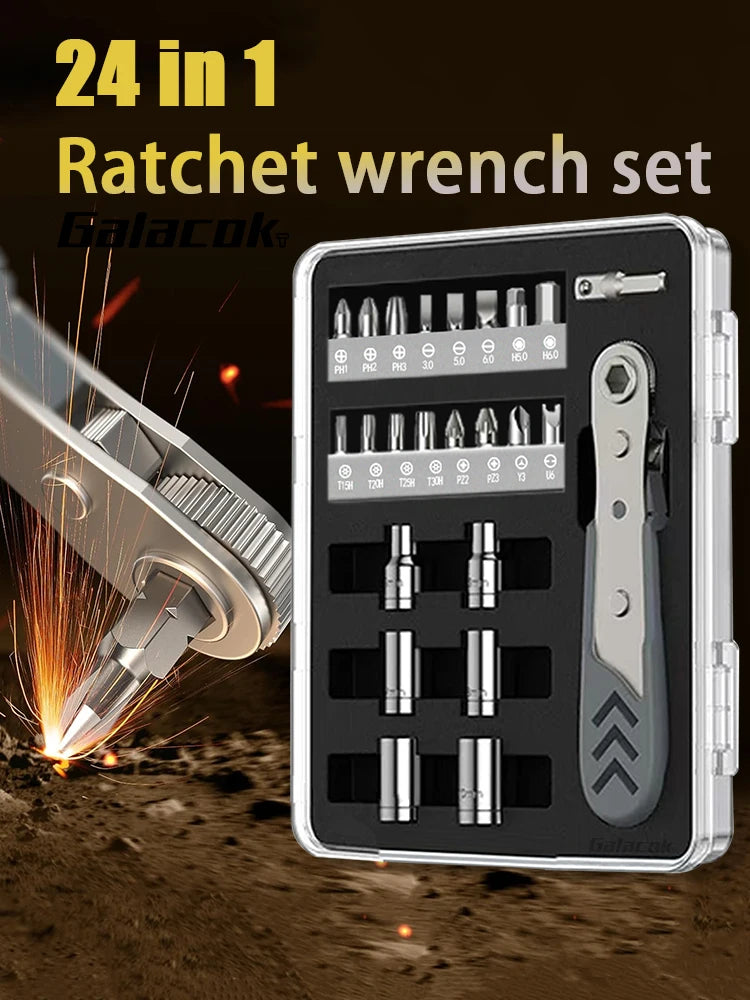 24 in 1 Right Angle Ratcheting Screwdriver Set 36-Tooth