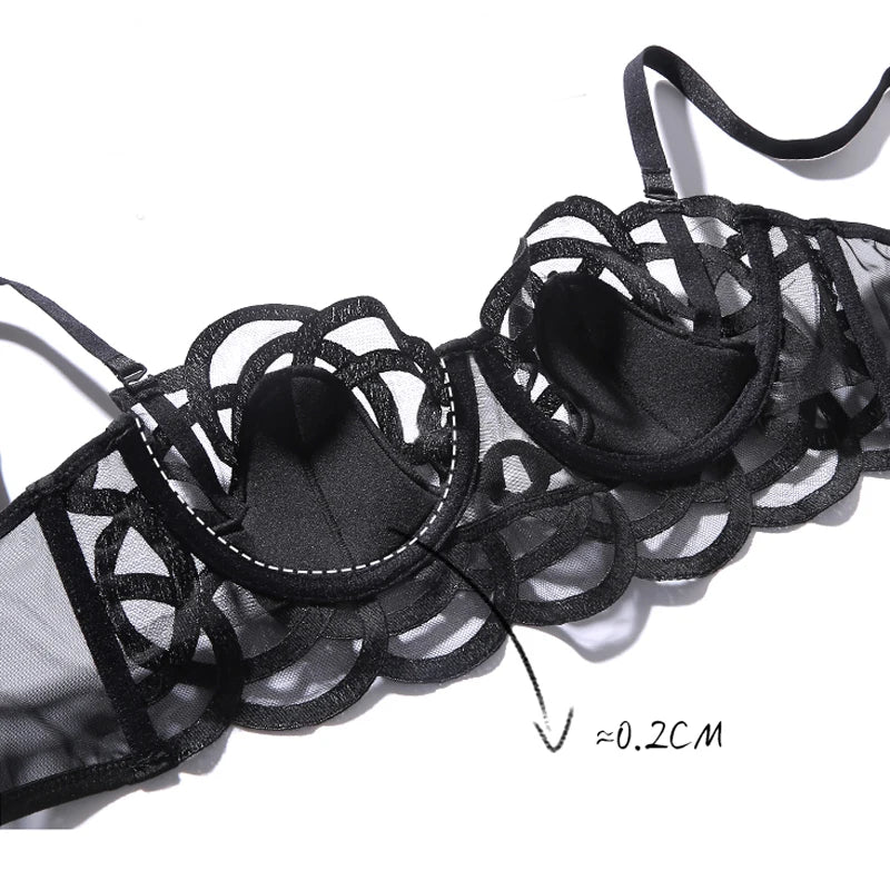 CINOON French Transparent Bra Lace Sexy Temptation Underwear Women Ultra