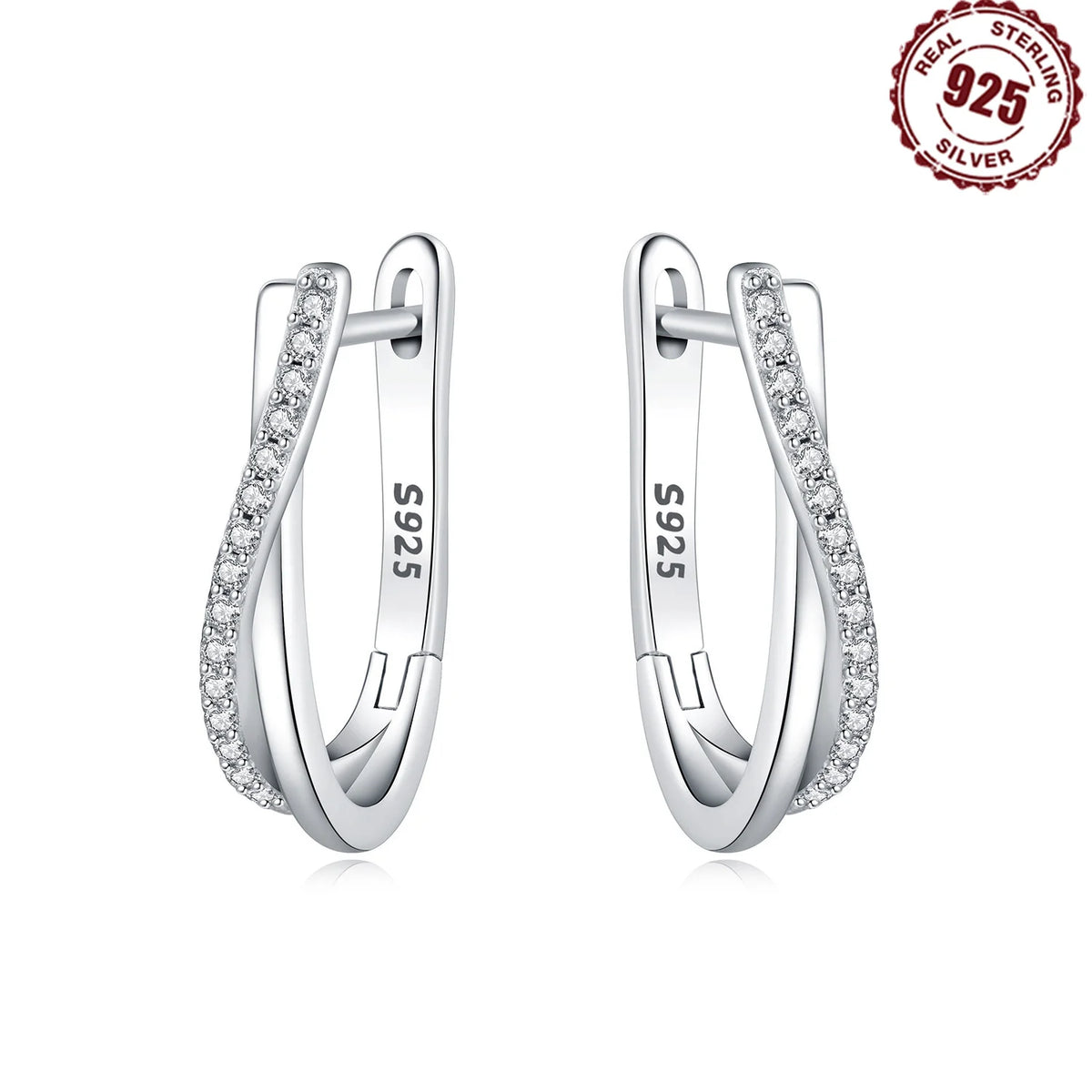 925 Sterling Silver Star Twisted Line Earrings Jewelry