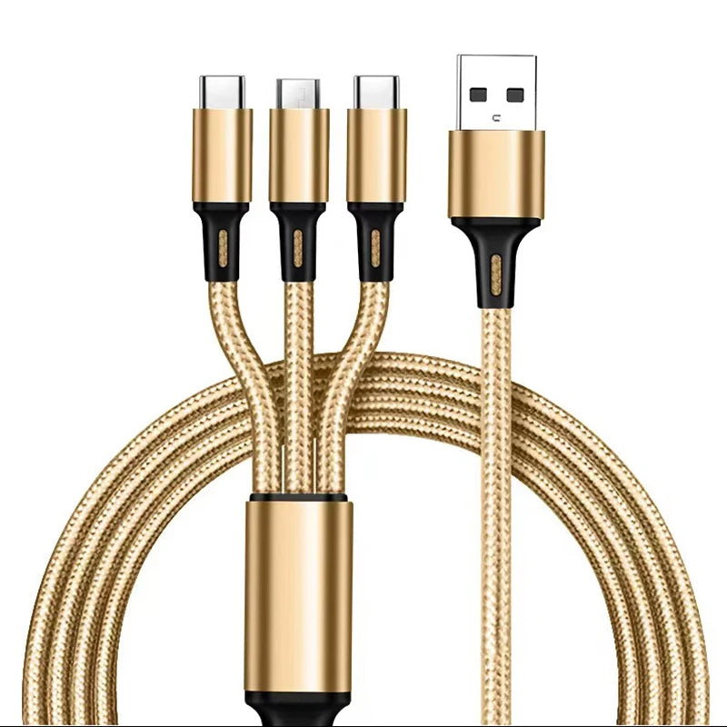 3 In 1 USB Fast Charging Cable 1.2M Type C Micro IOS Multi Charger Cable for iPhone Huawei Samsung Nylon Braided Cord