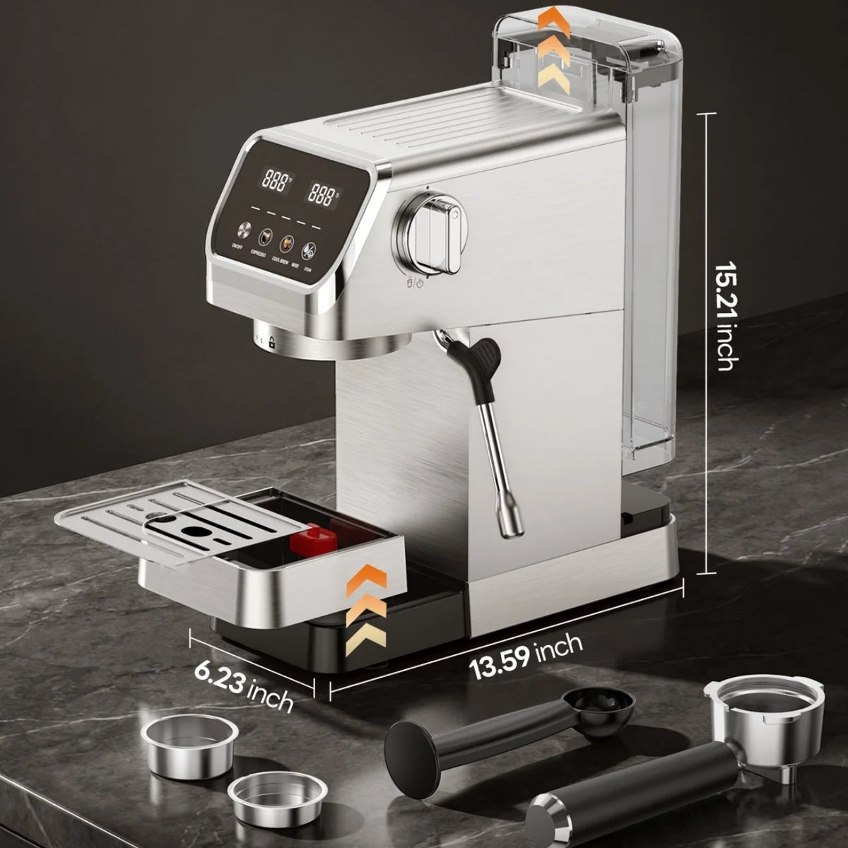 20 Bar Espresso Maker with Milk Frother and Touchscreen 1400W Fast Heat