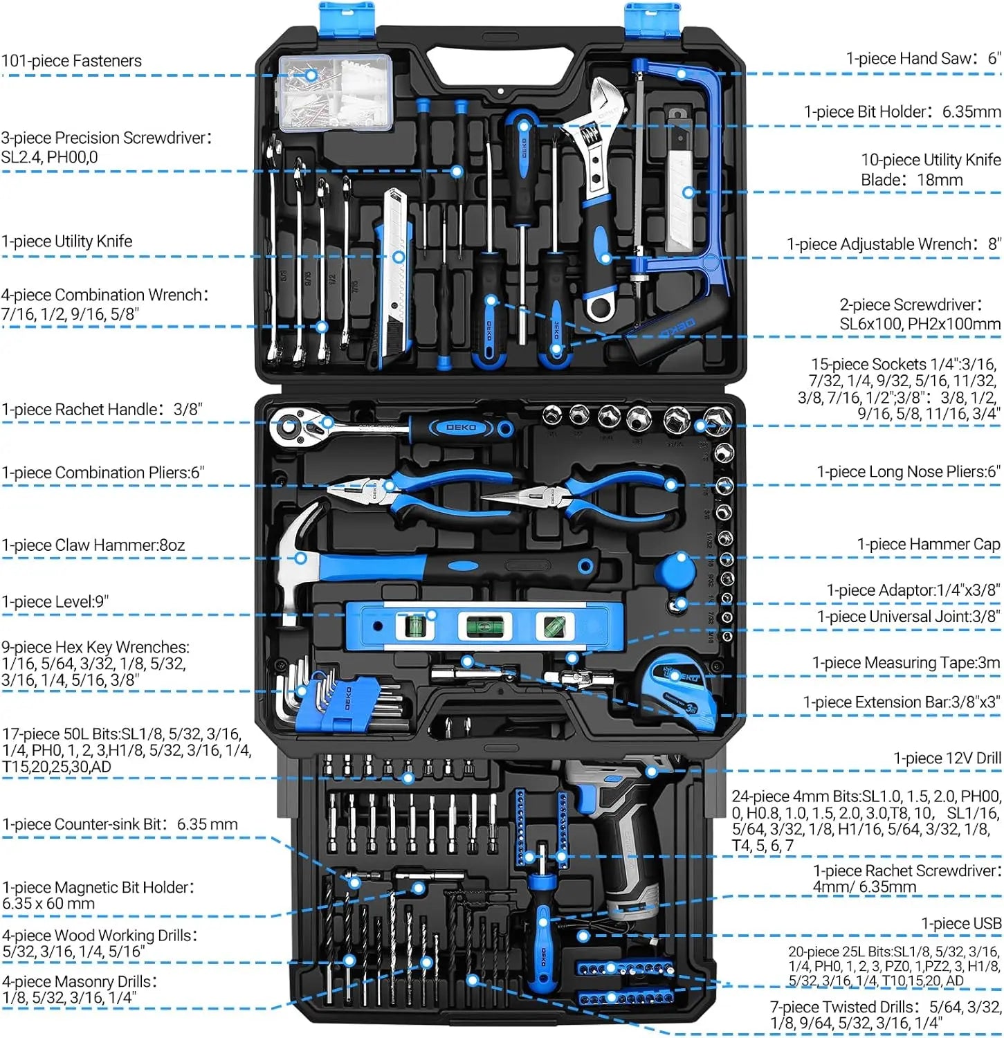 DEKO Home Mechanic Toolbox with 12V Power