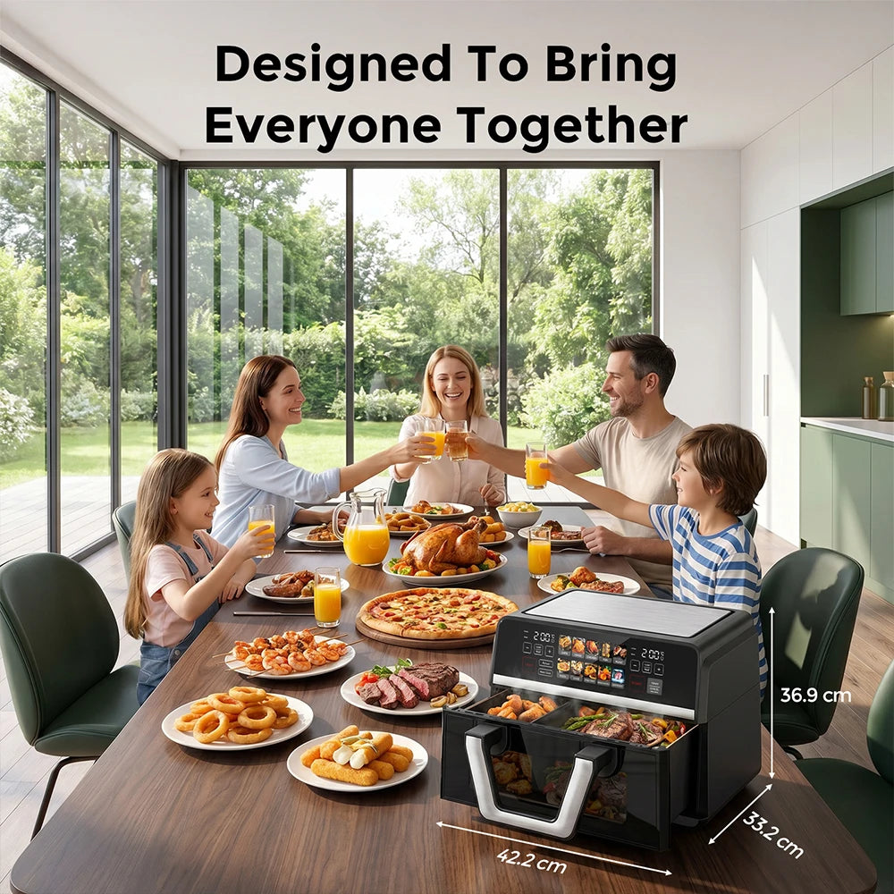 10L Dual Basket Air Fryer Oven, XXL Large Non-fat Fryer Removable Divider, Digital Control