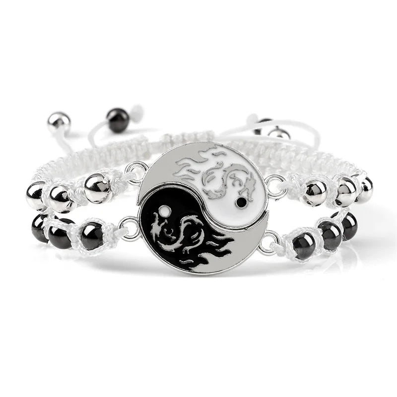 2Pcs/set Dragon Tai Chi Gossip Braided Bracelet for Women Men Best Friends Adjustable Yin Yang Bracelets Fashion Couple Jewelry