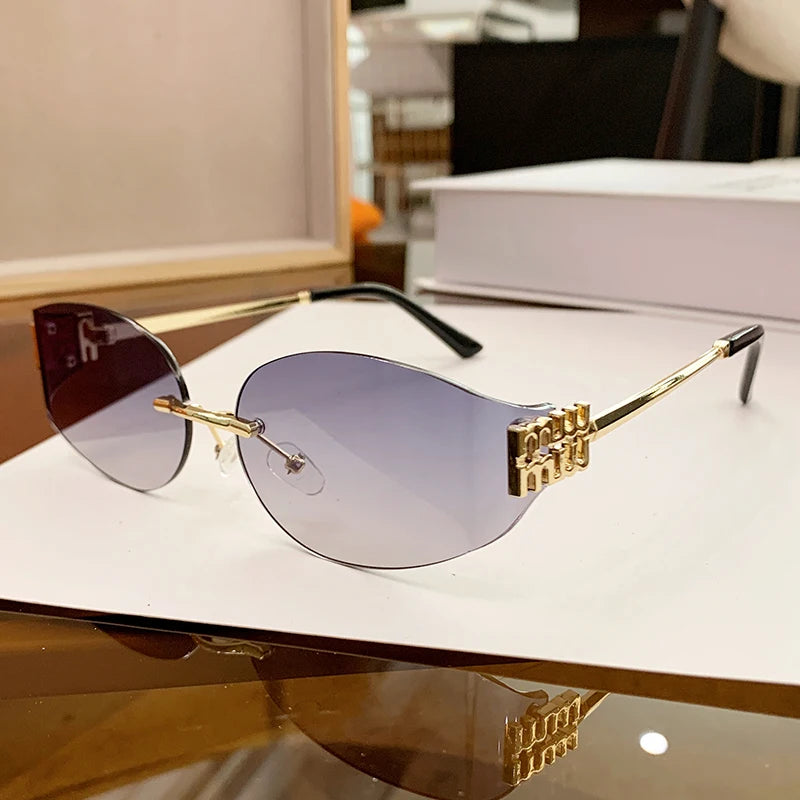 Rimless Oval Sunglasses Women UV400 Oversized Gradient