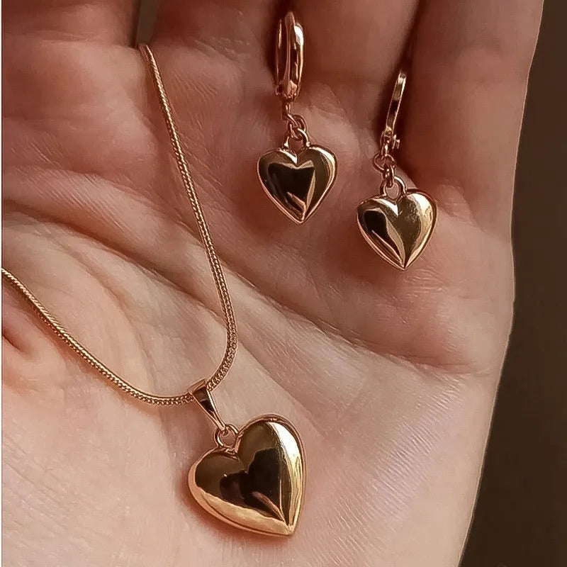 Trendy Crystal Heart Shaped Jewelry Set For Women Dangle Earrings Pendant Necklace Simple Dainty Daily Wear Party Accessories