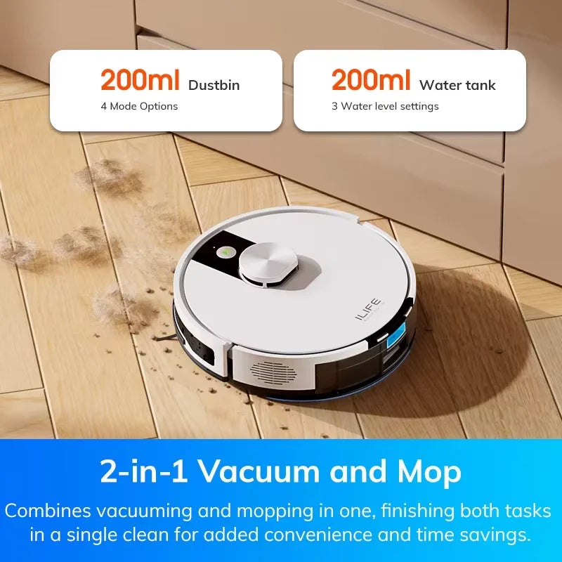 ILIFE A12 Pro Robot Vacuum and Mop Combo, Self Emptying Station for 60 Days, LiDAR Navigation, Home Mapping, No-Go Zones, 2.4G WiFi/App/Alexa/Remote Control, for Hard Floors