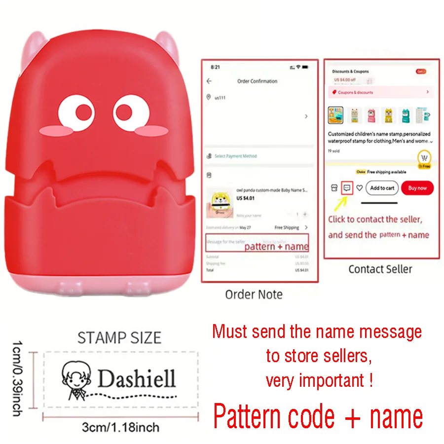 Customized children's name stamp,personalized waterproof stamp for clothing,Men's and women's personalized ink pad stamps